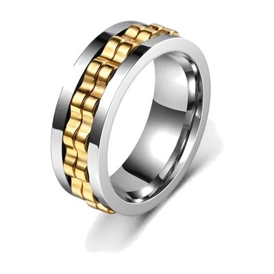 Spinner-Ring mit goldfarbenem Ketten-Detail, Edelstahl