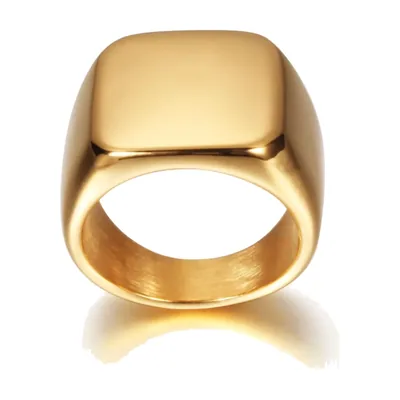 Anello Sigillo Quadrato Dorato Lucido, Acciaio Inossidabile