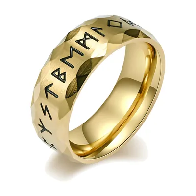 Gehämmerter Wikinger-Ring mit Odin-Runen, Edelstahl