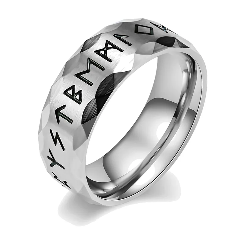 Anillo de Runas de Odín Estilo Vikingo, Acero Inoxidable