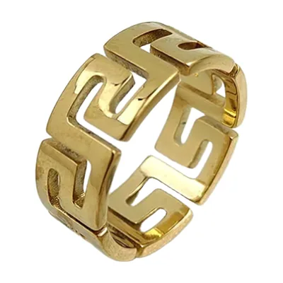 Herrenring mit griechischem Mäander-Muster, Edelstahl Goldfarben