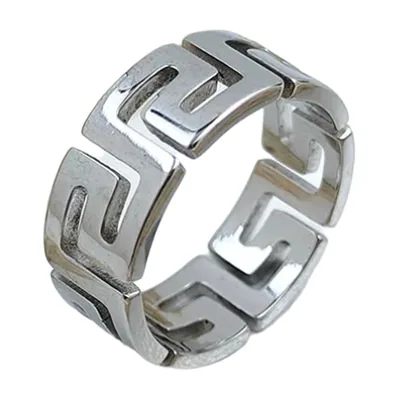 Herrenring mit griechischem Mäander-Muster, Edelstahl 316L