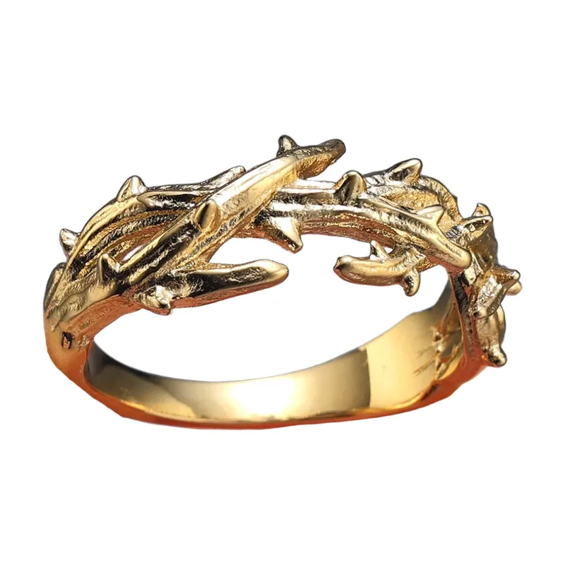 Bague Couronne d'Épines Dorée, Acier Inoxydable 316L