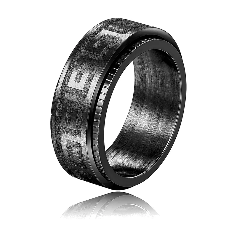 Herren Spinner-Ring mit Meander-Muster, Edelstahl