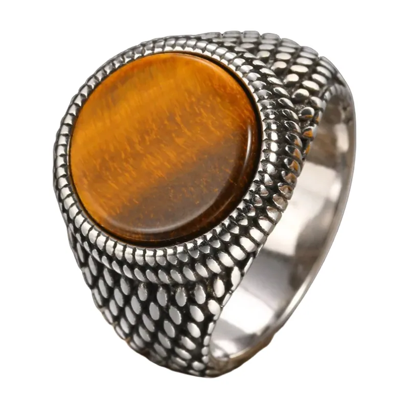 Dragon Scale Signet Ring with Tiger's Eye Stone, Stainless Steel
