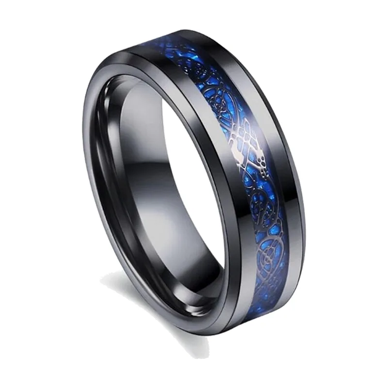 Bague Dragon Celtique avec Pierre Bleue, Acier Inoxydable