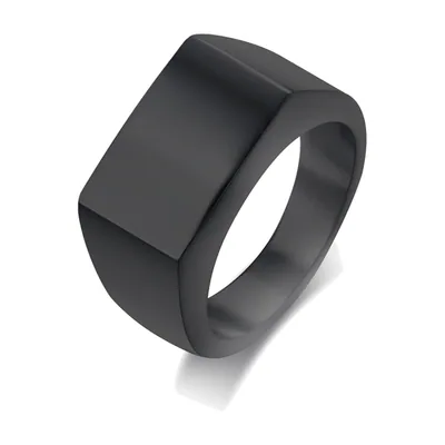 Anello Sigillo Quadrato Nero Opaco, Acciaio Inossidabile