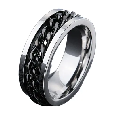 Herren Ring mit Ketten-Motiv aus 316L Edelstahl, Silber-Schwarz