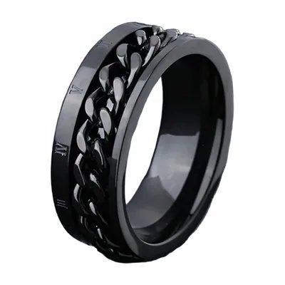 Herrenring mit Gliederkette und römischen Ziffern, Edelstahl
