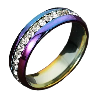 Anello a Fascia Multicolore con Zirconia, Acciaio Inossidabile