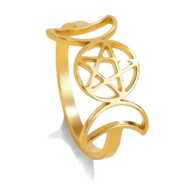 Pentagramm und Triple Moon Statement-Ring, Edelstahl