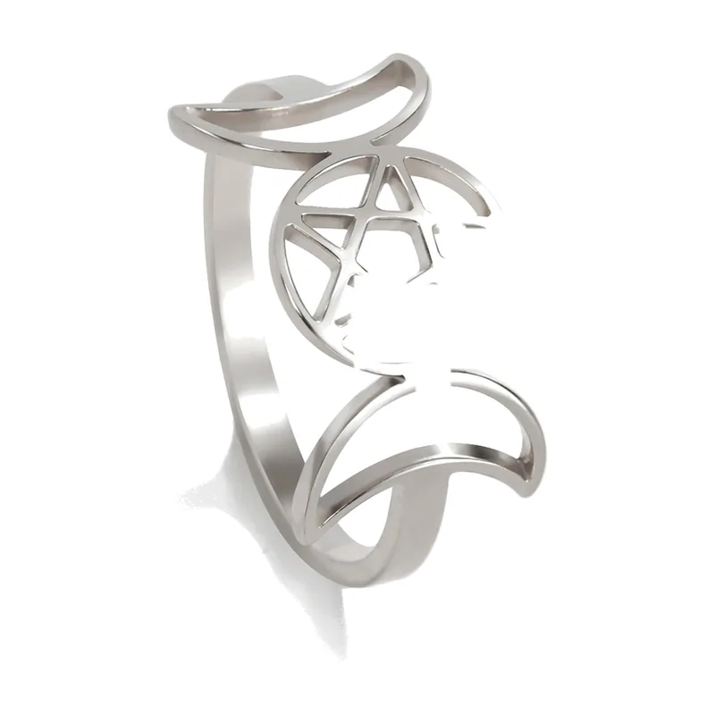 Pentagramm und Mondsichel Ring für Herren, Edelstahl