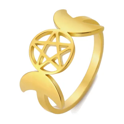Pentagramm und Triple Moon Ring für Herren, Edelstahl