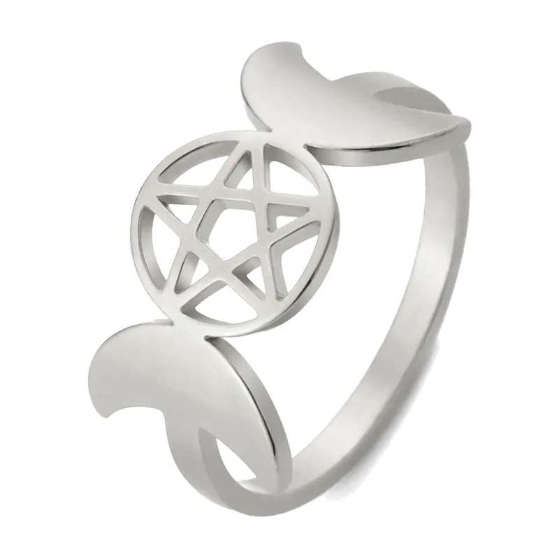 Pentagramm und Mondsichel Ring für Herren, Edelstahl