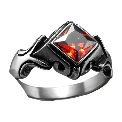 Herren Siegelring mit rotem Stein, Gotik-Stil aus Edelstahl