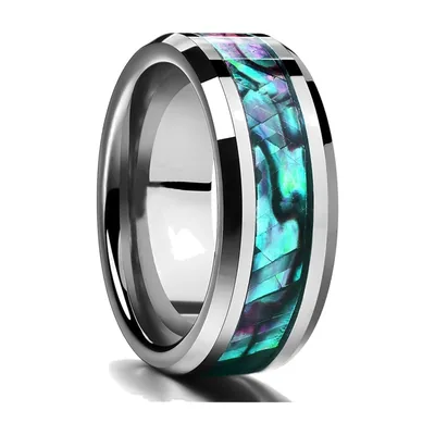 Herrenring mit Hirsch-Motiv und Koa-Holz-Inlay, Edelstahl