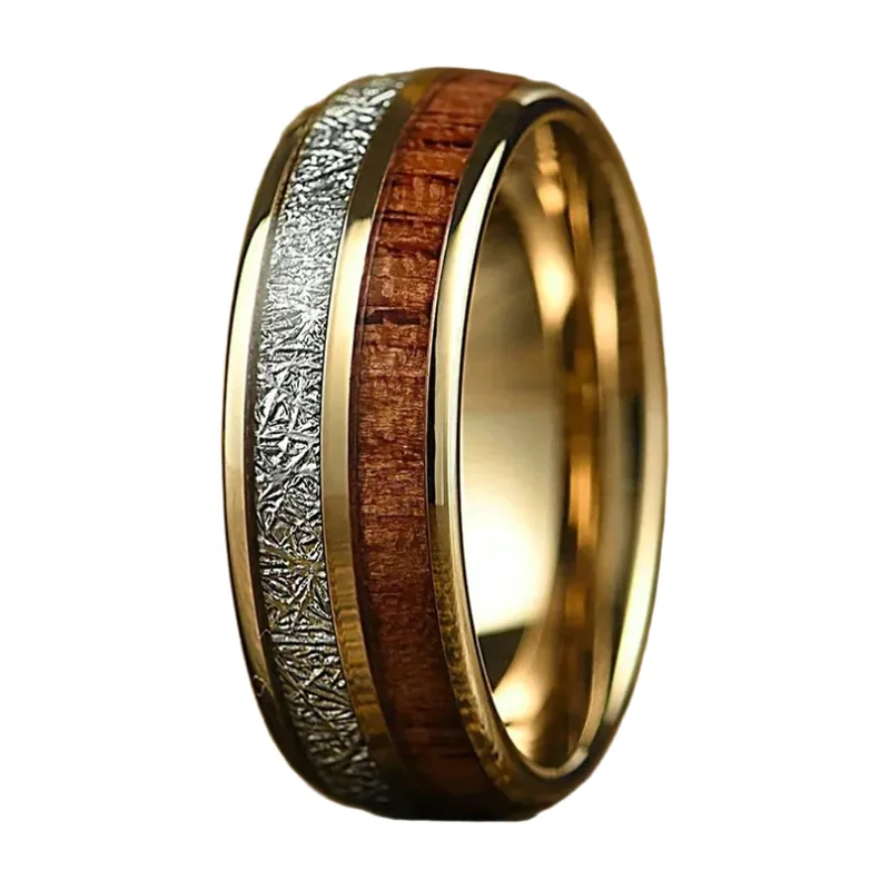 Bague 8mm avec incrustation de sable carbonisé, Acier Inoxydable