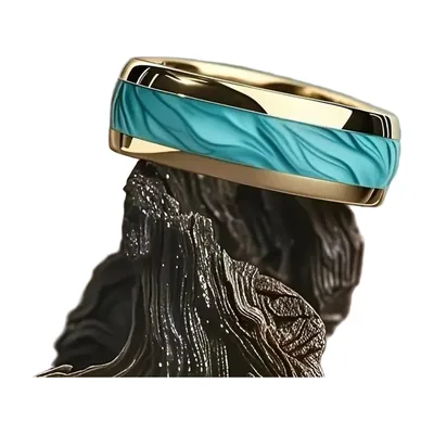 Anello uomo color oro con lava vulcanica e foglia d'oro, acciaio inossidabile