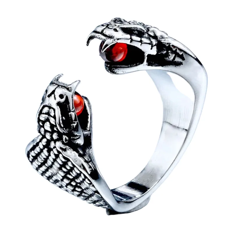 Anello Serpente con Pietre Rosse, Acciaio Inox 316L