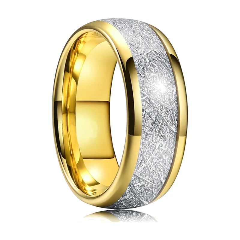 Bague Bande Bicolore avec Détails Texturés, Acier Inoxydable
