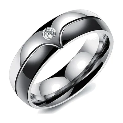 Bandring mit klarem Zirkonia und schwarzer Einlage, Edelstahl