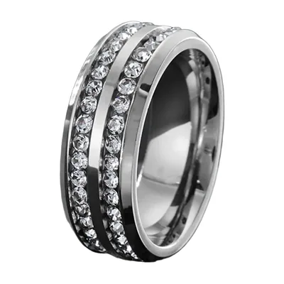 Anello a Fascia con Zirconia Chiaro, Acciaio Inossidabile 316L