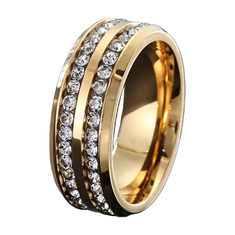 Anillo de Banda con Zirconia Clara, Acero Inoxidable