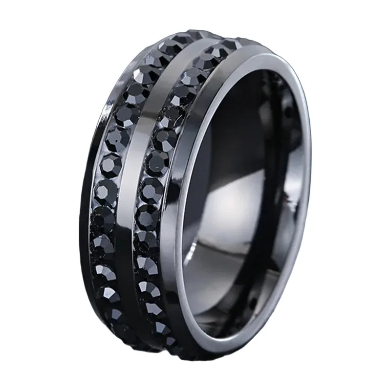 Bague Alliance avec Zircone Noire, Acier Inoxydable 316L