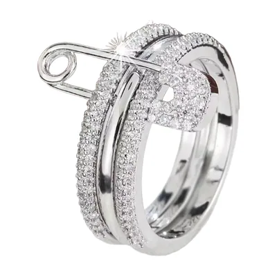 Sicherheitsnadel-Ring mit Zirkonia aus Edelstahl