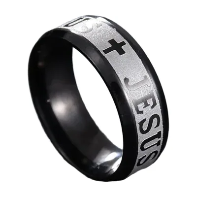 Religiöser Ring mit Kreuz und Jesus-Schriftzug, Edelstahl