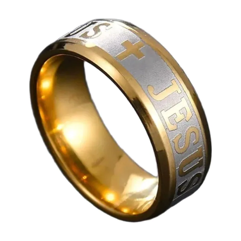 Religiöser Jesus Kreuz Ring für Herren, 316L Edelstahl