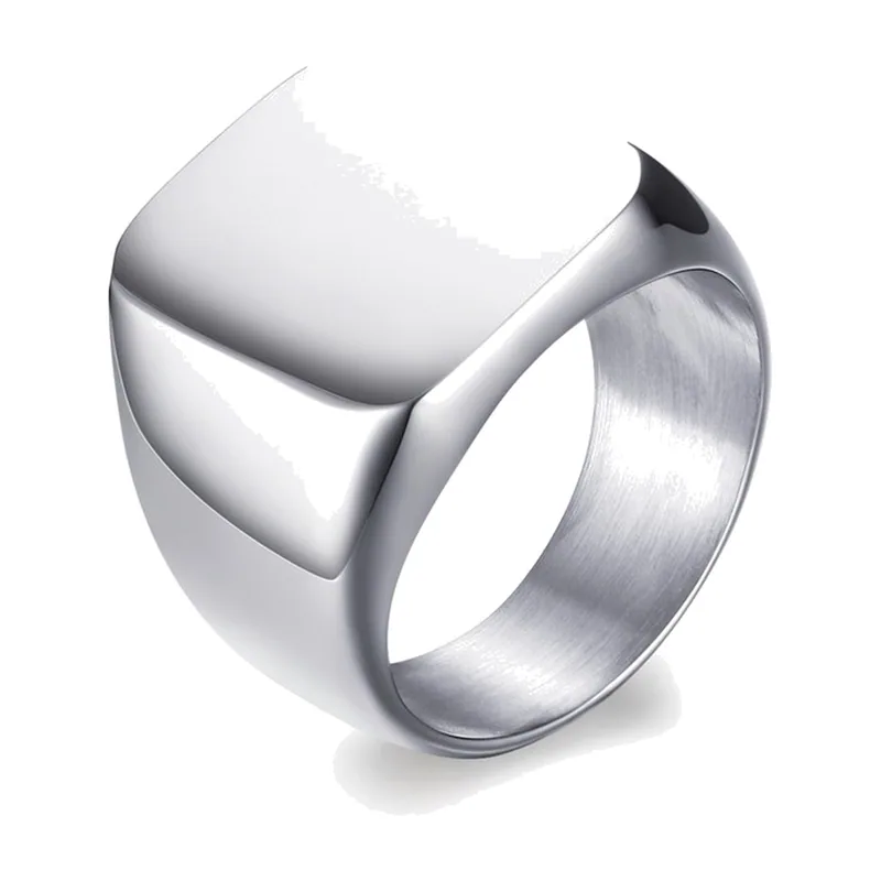 Chevalière carrée, acier inoxydable 316L poli