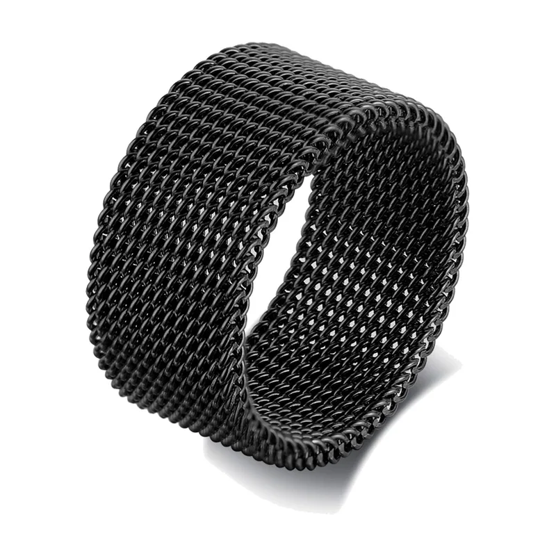 Anillo de Malla Tejida, Acero Inoxidable Negro