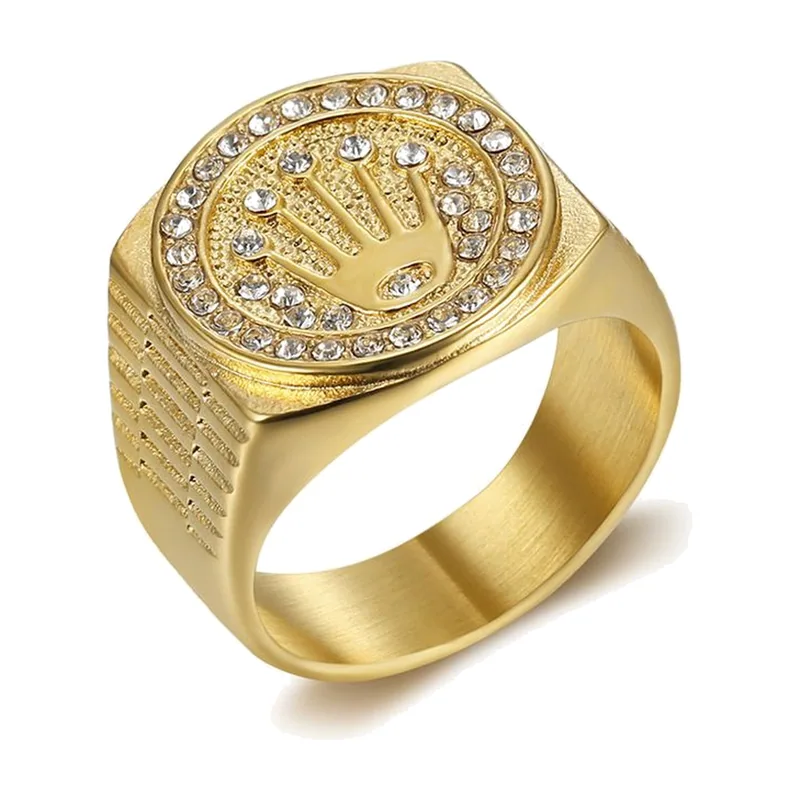 Anello Sigillo con Corona e Zirconia, Acciaio Inossidabile