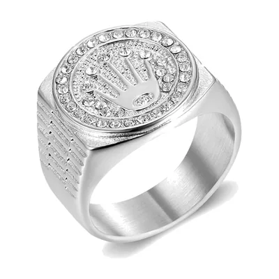 Herren Siegelring mit Krone und Zirkonia, Edelstahl