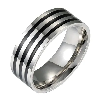 Anillo de banda con tres ranuras negras, acero inoxidable