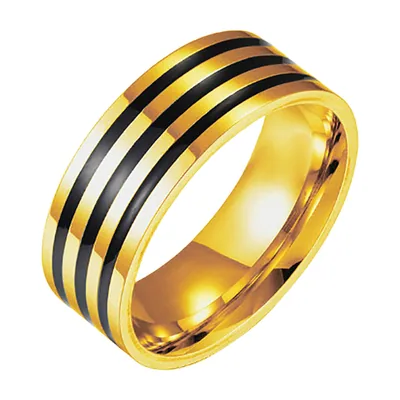 Anillo de banda con tres ranuras negras, acero inoxidable