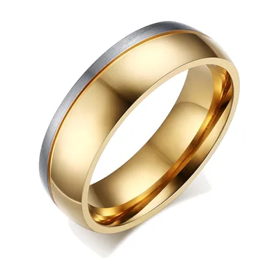 Anillo de Banda Bicolor Pulido, Acero Inoxidable Oro y Plata