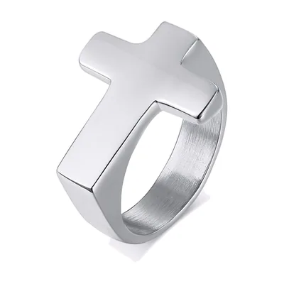 Anillo Sello con Cruz, Acero Inoxidable 316L