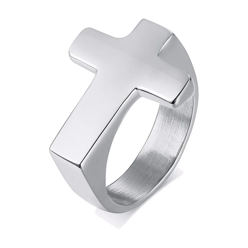Anillo Sello con Cruz, Acero Inoxidable 316L