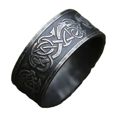 Wikinger Drachenring mit nordischen Knotenmustern, Edelstahl