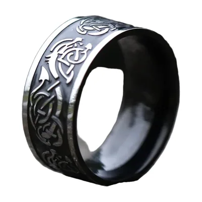 Wikinger Drachenring mit nordischen Knotenmustern, Edelstahl
