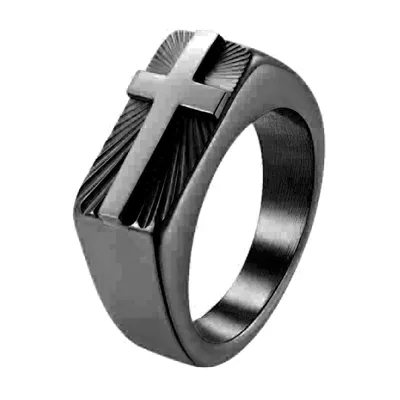 Herren Siegelring mit Kreuz und Sonnenstrahlen-Textur, Edelstahl