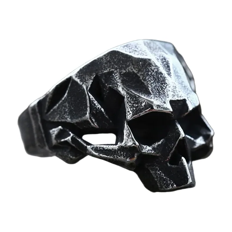 Bague Totem Crâne Géométrique, Acier Inoxydable 316L