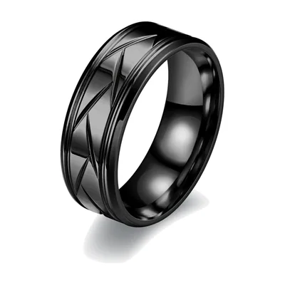 Schwarzer Herrenring mit geometrischem Muster, Edelstahl