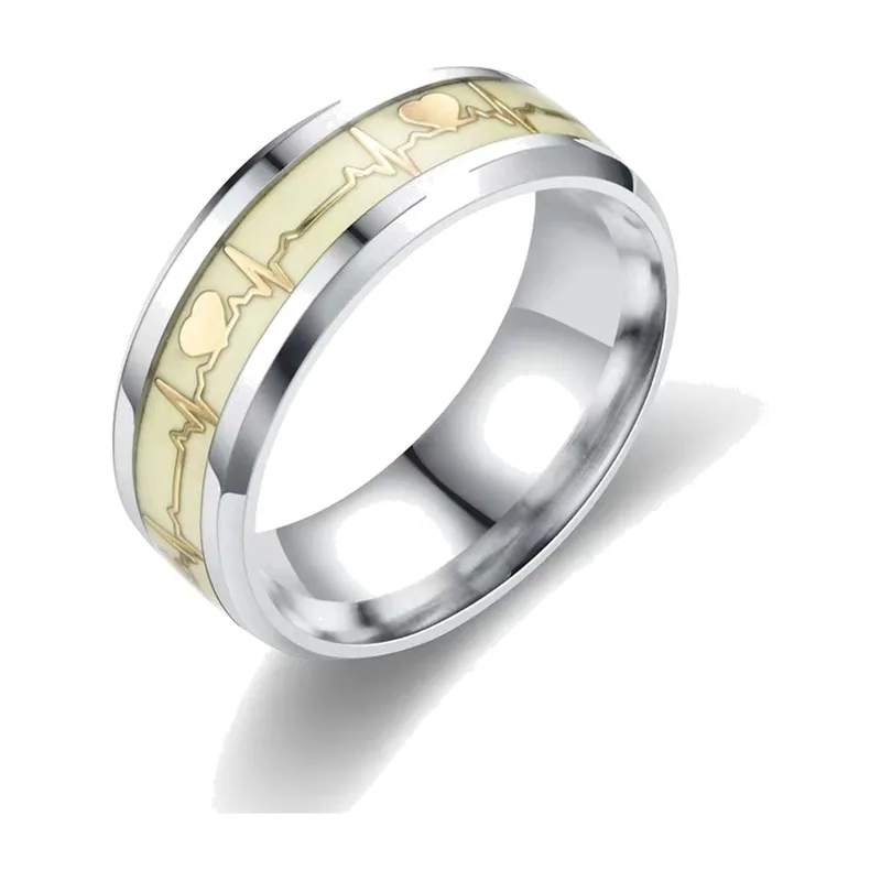 Herrenring mit Herzschlag-EKG Motiv, Edelstahl