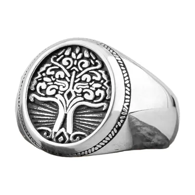 Yggdrasil Lebensbaum Siegelring im Wikinger-Stil, Edelstahl