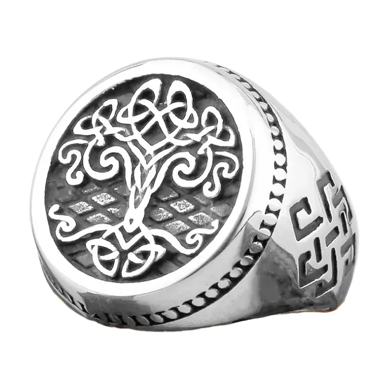 Chevalier Bague Sceau Yggdrasil Arbre de Vie, Acier Inoxydable