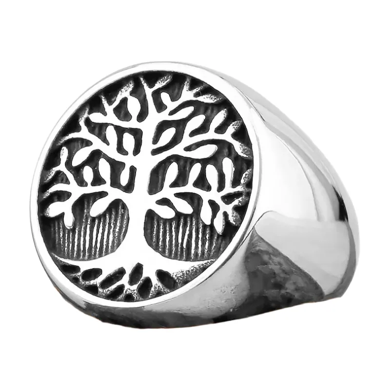 Wikinger Siegelring Yggdrasil Lebensbaum, Edelstahl