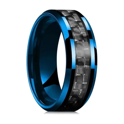 Anillo azul con inserto de fibra de carbono, Acero Inoxidable